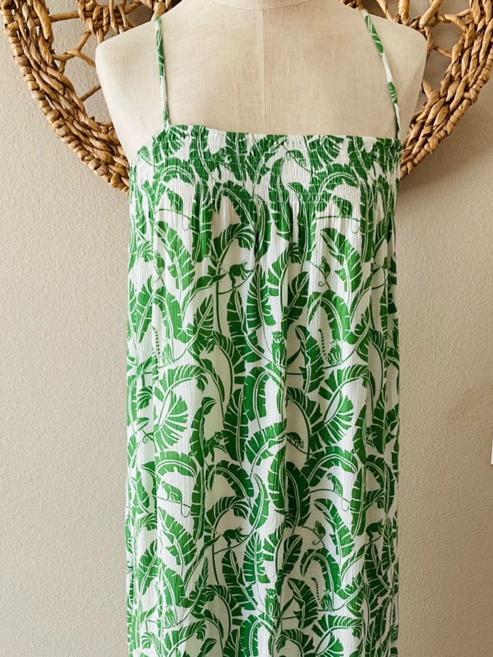 WeWoreWhat Green and White Midi Dress. 100% viscous lightweight fabric. Medium.